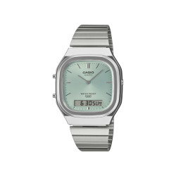 Casio Vintage AQ-240E-2A unisex Edgy Silver Tone Xl Mint Green Dial Edition
