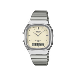 Casio Vintage AQ-240E-7A2 unisex Edgy Silver Tone Xl Cream White Dial Edition