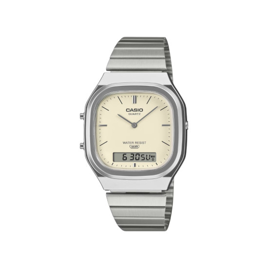 Casio Vintage AQ-240E-7A2 unisex Edgy Silver Tone Xl Cream White Dial Edition