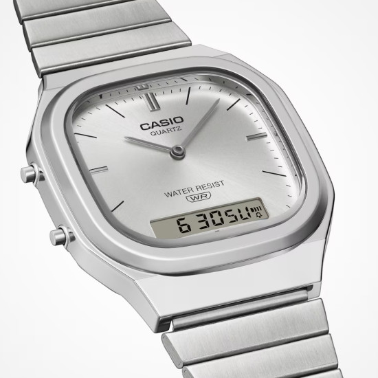 Casio Vintage AQ-240E-7A unisex Edgy Silver Tone Xl Silver Dial Edition