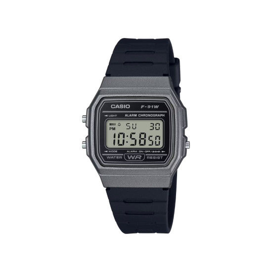 Casio Vintage F-91WM-1B unisex Legendary Slim Digital Micro Light Iconic desing Dark Matte Silver