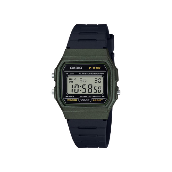 Casio Vintage F-91WM-3A unisex Legendary Slim Digital Micro Light Iconic desing Deep Green detail