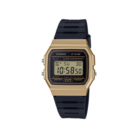 Casio Vintage F-91WM-9A unisex Legendary Slim Digital Micro Light Iconic desing Black Gold detail