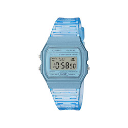 Casio Vintage F-91WS-2A unisex Legendary Slim Digital Micro Light Iconic desing All Laight Blue Transparent
