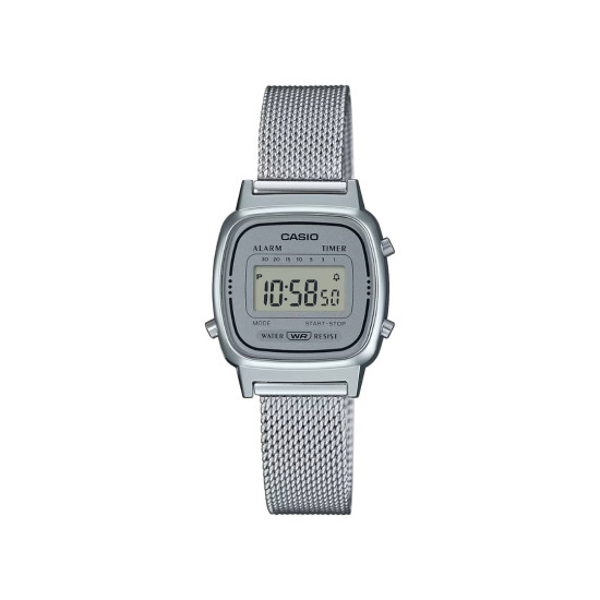Casio Vintage LA670WEM-7 ženski sat Mini Digital Edition Silver Tone Mesh Band Gray Display
