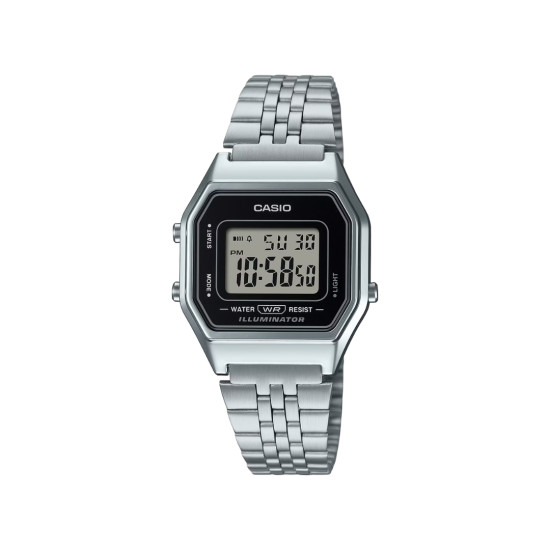 Casio Vintage LA680WA-1 ženski sat Lady Octagon Digital Mid Size Silver Tone Black Display