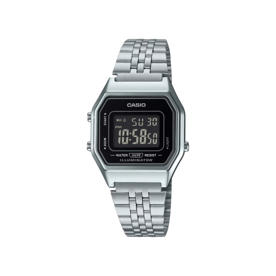 Casio Vintage LA680WA-1B ženski sat Octagon Digital Mid Size Silver All Tone Black Display