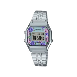 Casio Vintage LA680WA-2C ženski sat Octagon Digital Mid Size Silver Tone All Floral Pattern Display