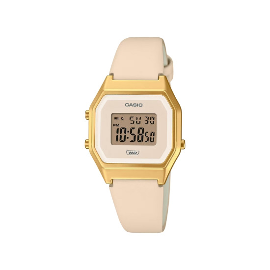 Casio Vintage LA680WEGL-4 ženski sat Octagon Digital Mid Size Gold Tone Nude Kožni kaiš