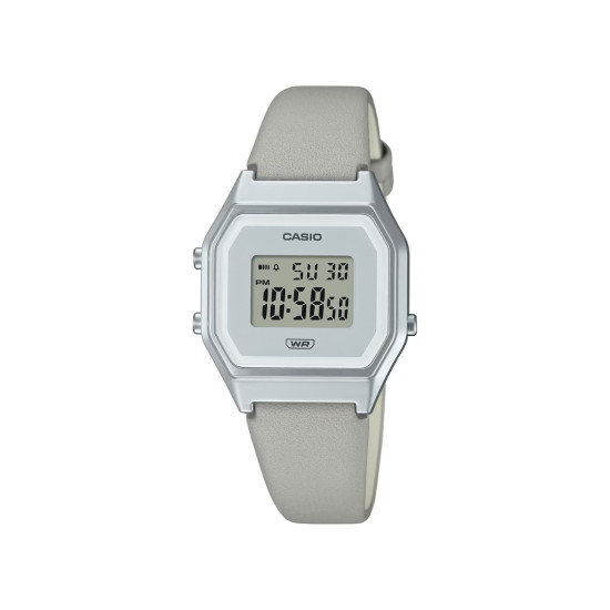 Casio Vintage LA680WEL-8 ženski sat Octagon Digital Mid Size Soft Gray Kožni kaiš