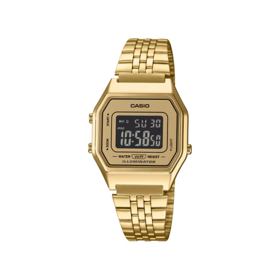 Casio Vintage LA680WGA-9B ženski sat Octagon Digital Mid Size Gold Tone Dark Display Edition