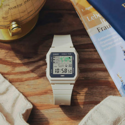 Casio Vintage LF-30W-8A unisex World Map Digital Eco-Friendly Bio-Based Resin Off White