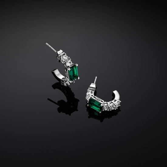 Chiara Ferragni J19AWJ15 minđuše alke Emerald Green Zircons Small Silver Tone 16mm