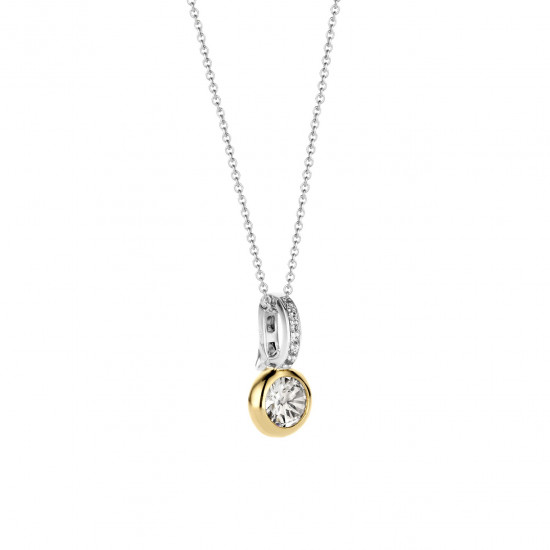 TI SENTO 6739ZY ogrlica Classic Round Zirconia White Pendant Minimalist Sterling Silver 925 Yellow Gold Plated