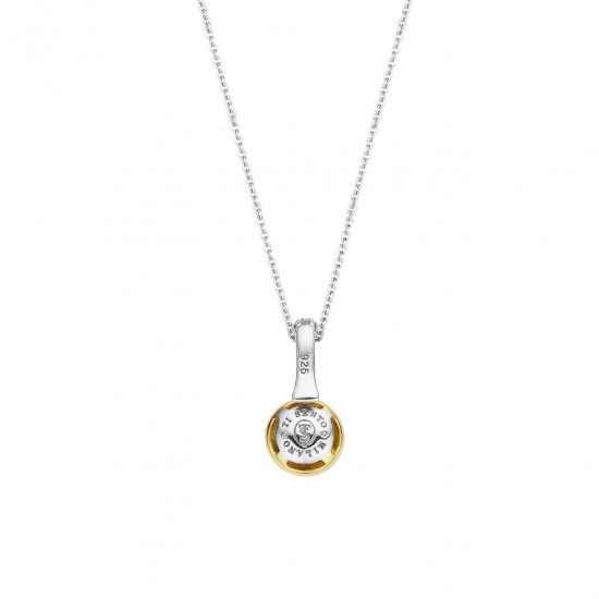 TI SENTO 6739ZY ogrlica Classic Round Zirconia White Pendant Minimalist Sterling Silver 925 Yellow Gold Plated