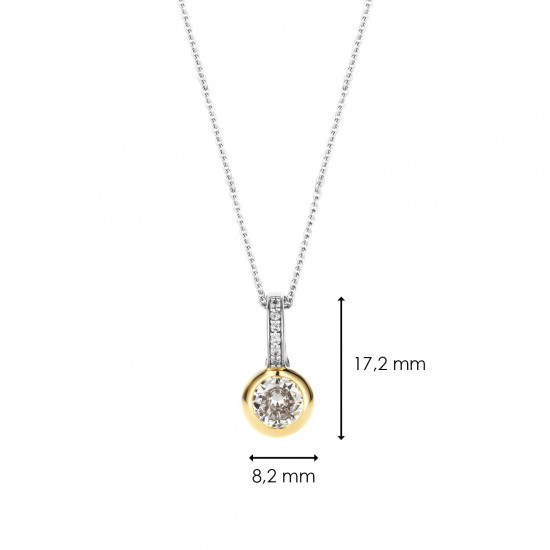 TI SENTO 6739ZY ogrlica Classic Round Zirconia White Pendant Minimalist Sterling Silver 925 Yellow Gold Plated
