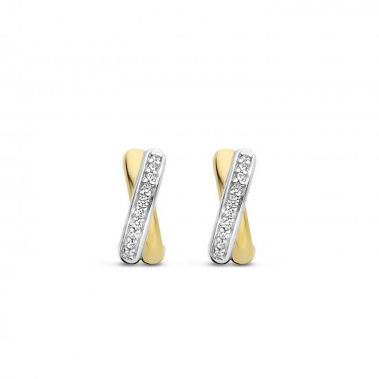 TI SENTO 7667ZY mindjuše alke Zirconia Crossover 925 Sterling Silver Yellow Gold Plated 13mm