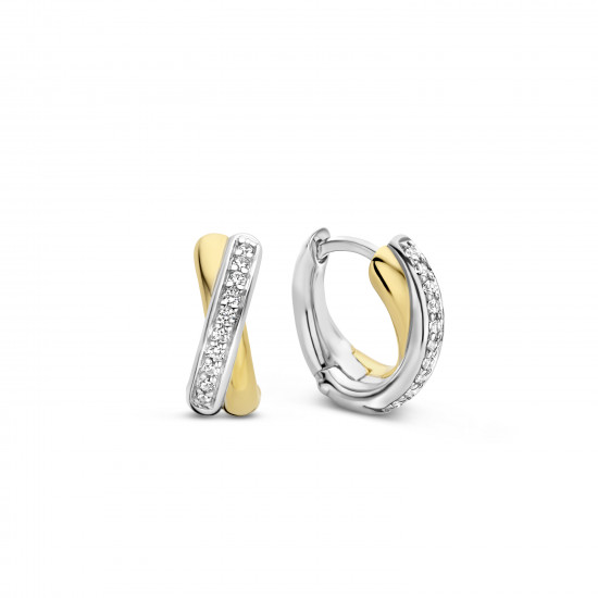TI SENTO 7667ZY mindjuše alke Zirconia Crossover 925 Sterling Silver Yellow Gold Plated 13mm