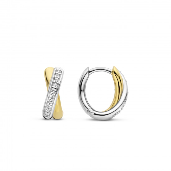 TI SENTO 7667ZY mindjuše alke Zirconia Crossover 925 Sterling Silver Yellow Gold Plated 13mm