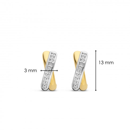 TI SENTO 7667ZY mindjuše alke Zirconia Crossover 925 Sterling Silver Yellow Gold Plated 13mm