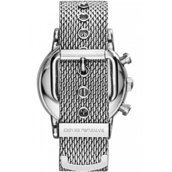 Emporio Armani AR1808 muški sat Luigi Chronograph Mesh Band Silver Stainless Steel Sunray Black Dial 46mm
