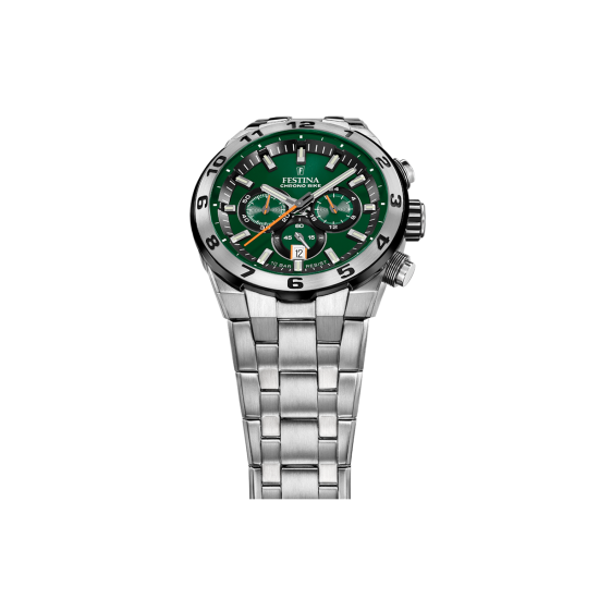 Festina F20670/2 muški sat Chrono Bike Chronograph Silver Stainless Steel Fresh Green Dial 44mm Orange Detail 10ATM