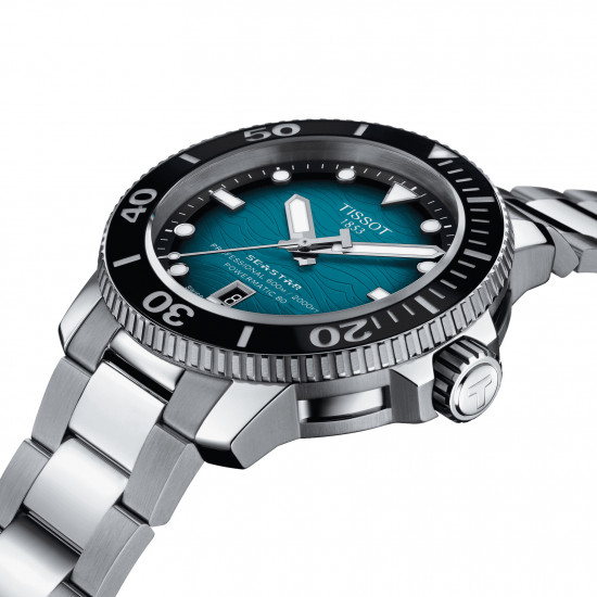 TISSOT T1206071104100 Seastar 2000 46mm POWERMATIC 80 turquoise dial 60ATM