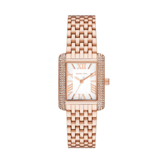 Michael Kors MK4743 ženski sat Petite Emery Pavé Rose Gold Tone Pravougaono kućište Roman Numeral