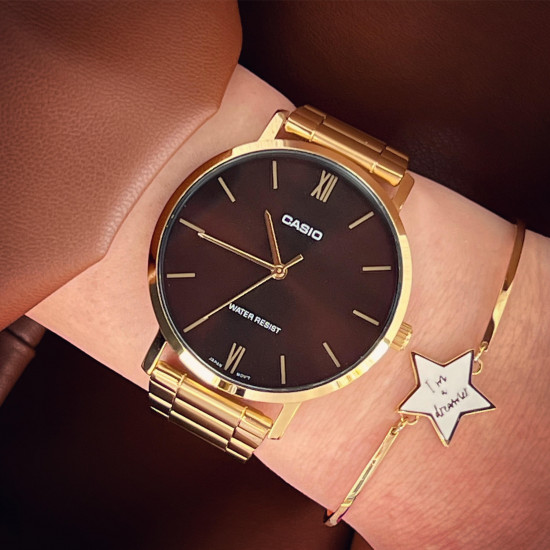 Casio MTP-VT01G-5B unisex Minimalist Grande Gold Tone Cafe Dial