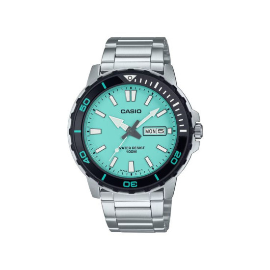 Casio MTD-125D-2A2 muški sat sa tirkiznim brojčanikom, crnim okvirom i čeličnom narukvicom