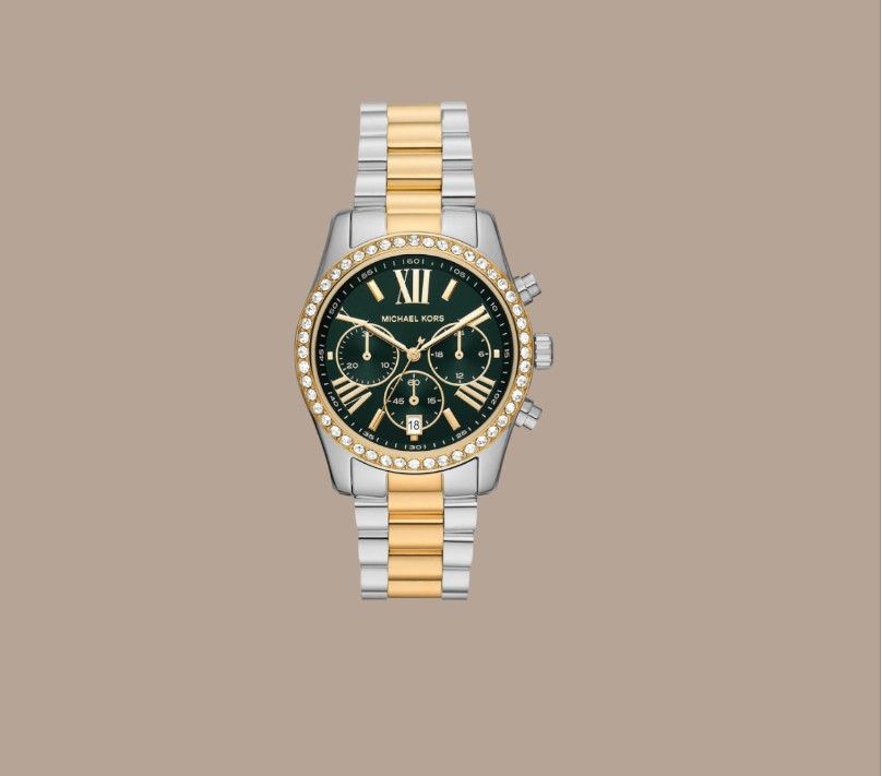 Michael Kors muški sat Lexington sa zlatno-srebrnom narukvicom i tamnozelenim brojčanikom sa hronografom