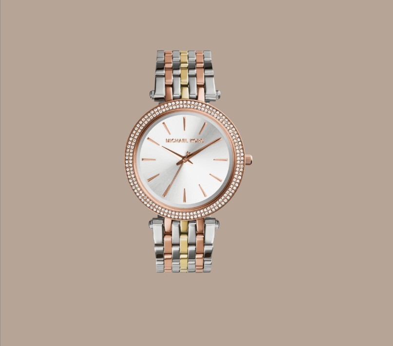 Michael Kors ženski sat Darci sa trobojnom narukvicom i okruglim kućištem ukrašenim cirkonima