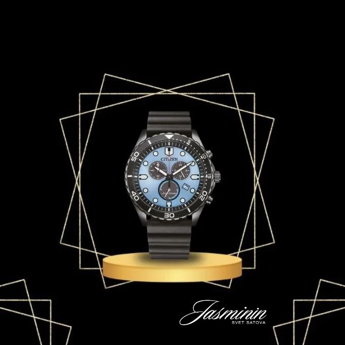 Citizen AT2567-18L sportski Eco-Drive hronograf sa svetloplavim brojčanikom i crnim gumenim kaišem