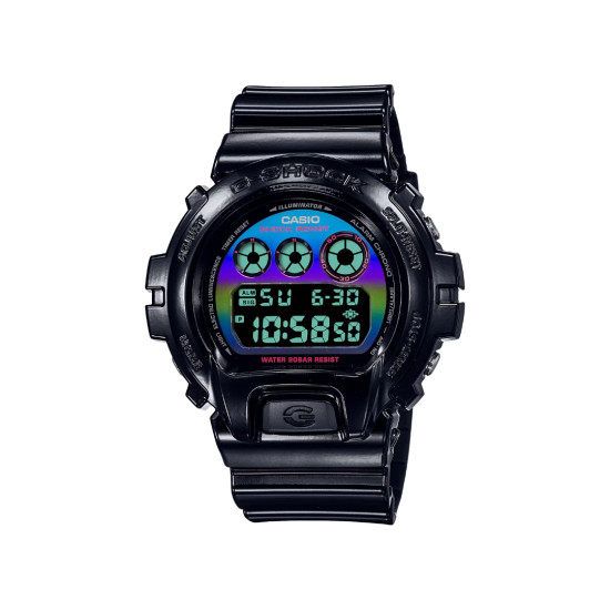 G-SHOCK DW-6900RGB-1 digitalni muški sat sa crnim kućištem, crnim kaišem i višebojnim detaljima na brojčaniku