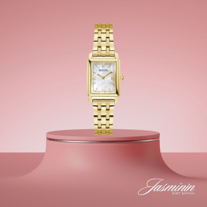 Bulova 97L177 ženski pravougaoni sat sa zlatnom narukvicom